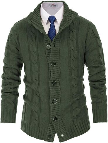 Mens Casual Stand Collar Cardigan Button Down Cable Knitted Sweater in Saudi Arabia