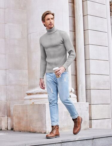 COOFANDY Men's Slim Fit Turtleneck Sweater Casual Pullover Sweater Lightweight Ribbed Sweater in Saudi Arabia