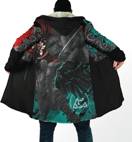 YYDSR Winter Mens Hooded Cloak Norse Mythology Viking Tattoo 3D Printing Fleece Wind Breaker(US Size) in Saudi Arabia