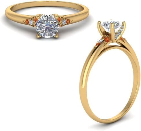 Choose Your Gemstone Petite Dome Engagement Ring Yellow Gold Plated Round Shape Petite Engagement Rings Gemstone Wedding Promise Gift Casual Wear Party Wear Daily Wear Office Wear US Size 4 to 12 in Kuwait