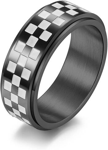 8mm Black White Rotatable Stainless Steel Fidget Band Rings for Women Men Boys Teen Girls Dainty Anti Anxiety Stress Relief Spinner Rings Minimalist Statement Promise Couple Rings for Women Men Gifts in Saudi Arabia