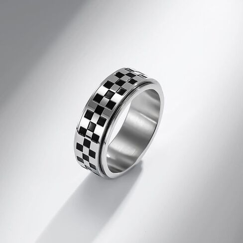 8mm Black White Rotatable Stainless Steel Fidget Band Rings for Women Men Boys Teen Girls Dainty Anti Anxiety Stress Relief Spinner Rings Minimalist Statement Promise Couple Rings for Women Men Gifts in Saudi Arabia