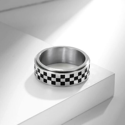8mm Black White Rotatable Stainless Steel Fidget Band Rings for Women Men Boys Teen Girls Dainty Anti Anxiety Stress Relief Spinner Rings Minimalist Statement Promise Couple Rings for Women Men Gifts in Saudi Arabia