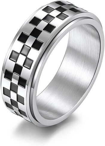 8mm Black White Rotatable Stainless Steel Fidget Band Rings for Women Men Boys Teen Girls Dainty Anti Anxiety Stress Relief Spinner Rings Minimalist Statement Promise Couple Rings for Women Men Gifts in Saudi Arabia