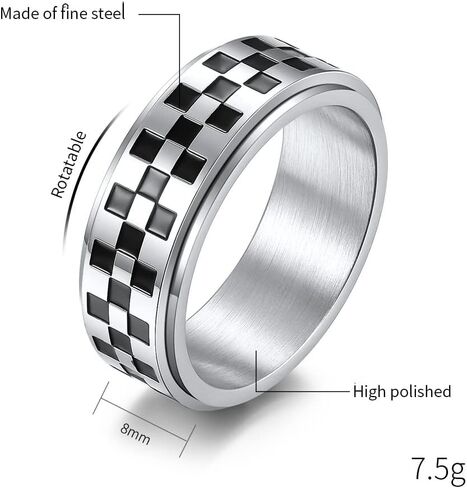 8mm Black White Rotatable Stainless Steel Fidget Band Rings for Women Men Boys Teen Girls Dainty Anti Anxiety Stress Relief Spinner Rings Minimalist Statement Promise Couple Rings for Women Men Gifts in Saudi Arabia