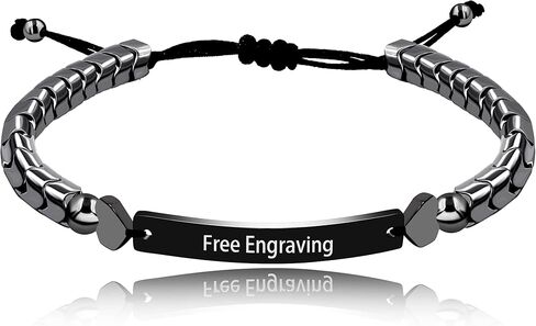 Unisex Handmade Personalized Name Bracelet 6mm Black Matte Onyx Hematite Beads Custom Braided Bracelet for Men Women Best Friends Birthday Graduation Gift Y1451 in Kuwait