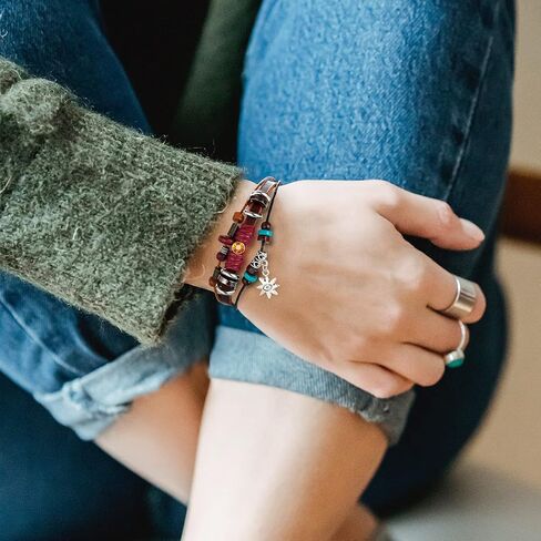3 Pieces Womens Boho Beaded Bracelets Vintage Bohemia Beaded Bracelet Evil Eye Vintage Handmade PU Leather Bracelet Multilayer Hand Woven Wristbands Bracelet Jewelry for Men and Women in Saudi Arabia