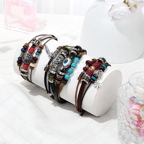 3 Pieces Womens Boho Beaded Bracelets Vintage Bohemia Beaded Bracelet Evil Eye Vintage Handmade PU Leather Bracelet Multilayer Hand Woven Wristbands Bracelet Jewelry for Men and Women in Saudi Arabia