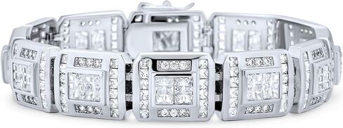 Bling Jewelry Statement Invisible Cut Cubic Zirconia AAA CZ Link Bracelet for Men Rhodium Plated Brass in Saudi Arabia