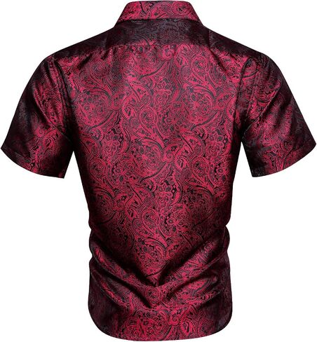 Men's Silk Shirt Paisley Floral Jacquard Short Sleeve Button Down Dress Shirts Formal Casual Wedding Party in Kuwait