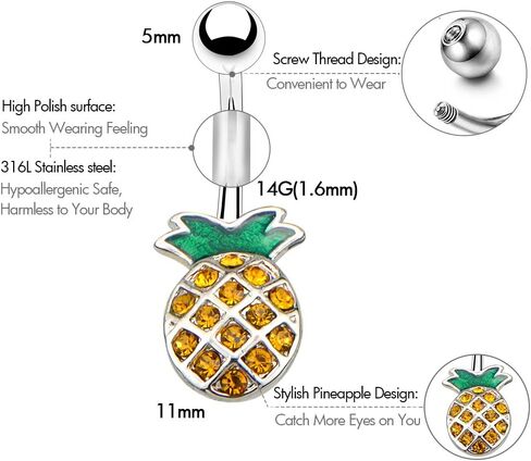 OUFER 14G Surgical Steel Pineapple Navel Rings Belly Button Rings Belly Piercings in Saudi Arabia