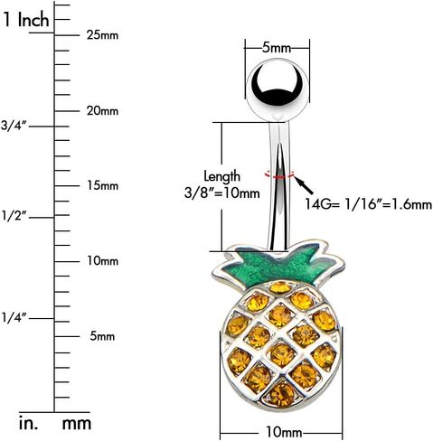 OUFER 14G Surgical Steel Pineapple Navel Rings Belly Button Rings Belly Piercings in Saudi Arabia