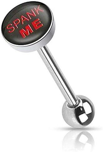 Clear Epoxy Covered Bad Words Inlaid Top 316L Surgical Steel Barbell Tongue Rings in Kuwait