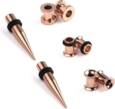 Ruifan 4Pairs Rose Gold Plated Surgical Steel Gauge Ear Screw Taper Tunnel Expander Stretching Kit Plugs Piercing 4 Styles Same Size 8g-00g (3mm-10mm) in Kuwait