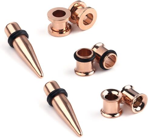 Ruifan 4Pairs Rose Gold Plated Surgical Steel Gauge Ear Screw Taper Tunnel Expander Stretching Kit Plugs Piercing 4 Styles Same Size 8g-00g (3mm-10mm) in Kuwait