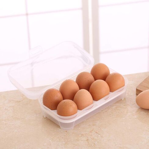 DOITOOL 8 Grid Egg Holder for Refrigerator, Refrigerator Crisper Egg Protection Box with Lid, Stackable Plastic Eggs Carrier Container for Camping Picnic ( White ) in Saudi Arabia