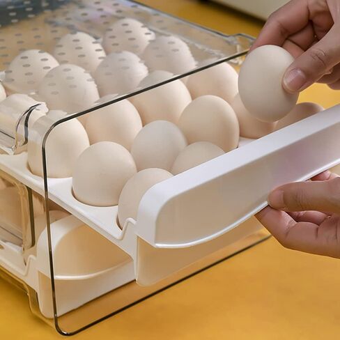 Egg Holder for Refrigerator Egg Storage Container Clear Plastic Fridge Egg Organizer with 2 Drawers 40 Grid in Saudi Arabia