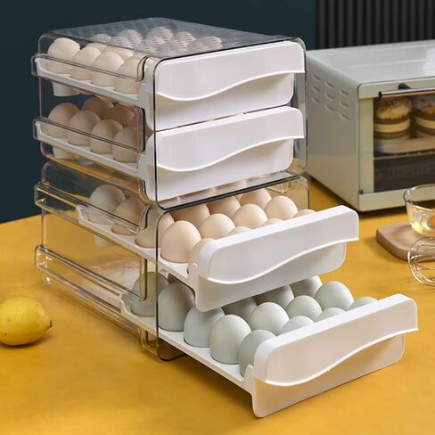 Egg Holder for Refrigerator Egg Storage Container Clear Plastic Fridge Egg Organizer with 2 Drawers 40 Grid in Saudi Arabia