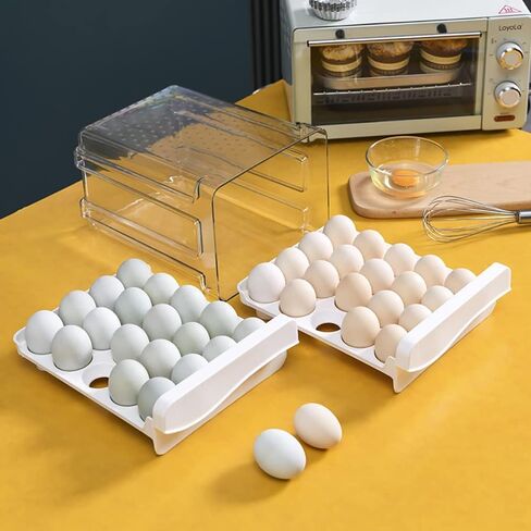 Egg Holder for Refrigerator Egg Storage Container Clear Plastic Fridge Egg Organizer with 2 Drawers 40 Grid in Saudi Arabia