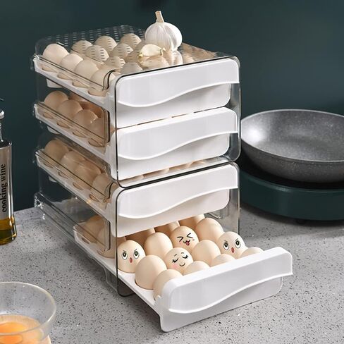 Egg Holder for Refrigerator Egg Storage Container Clear Plastic Fridge Egg Organizer with 2 Drawers 40 Grid in Saudi Arabia