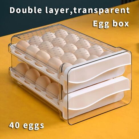 Egg Holder for Refrigerator Egg Storage Container Clear Plastic Fridge Egg Organizer with 2 Drawers 40 Grid in Saudi Arabia