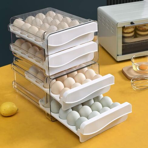 Egg Holder for Refrigerator Egg Storage Container Clear Plastic Fridge Egg Organizer with 2 Drawers 40 Grid in Saudi Arabia