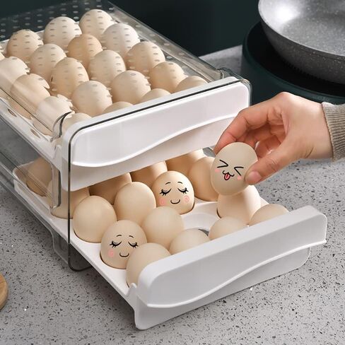 Egg Holder for Refrigerator Egg Storage Container Clear Plastic Fridge Egg Organizer with 2 Drawers 40 Grid in Saudi Arabia