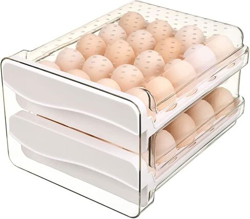 Egg Holder for Refrigerator Egg Storage Container Clear Plastic Fridge Egg Organizer with 2 Drawers 40 Grid in Saudi Arabia