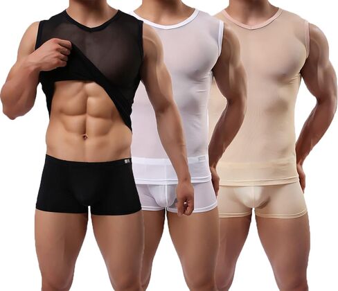 Detwen Men's See Through Muscle Shirts Mesh Tank Top Sleeveless Undershirt in Saudi Arabia