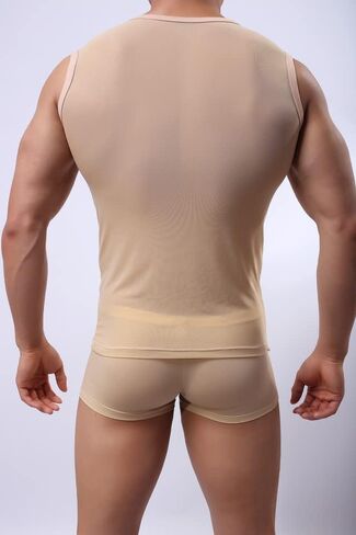 Detwen Men's See Through Muscle Shirts Mesh Tank Top Sleeveless Undershirt in Saudi Arabia