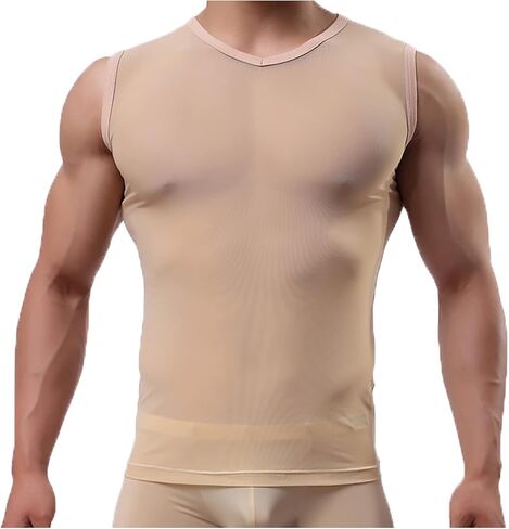 Detwen Men's See Through Muscle Shirts Mesh Tank Top Sleeveless Undershirt in Saudi Arabia