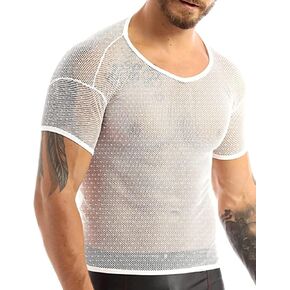 قمصان رجالية شفافة بأكمام قصيرة مزودة بشبكة صيد السمك لقمصان العضلات وملابس النادي in Kuwait