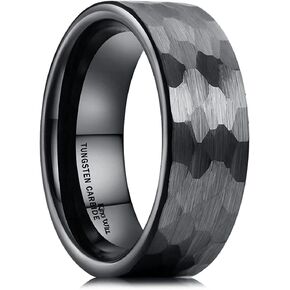King Will 8mm Black/Rose Gold/Silver/Gold Tungsten Carbide Ring Inner Hole Inlaid Wood Hammered Texture Flat Style