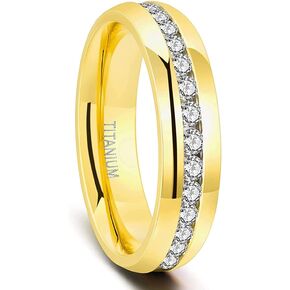TIGRADE 6mm Gold Titanium Ring Cubic Zirconia Engagement Ring Wedding Band Size 5 to 12 in Kuwait