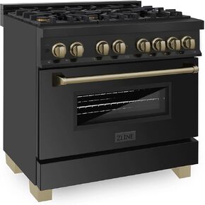 ZLINE Autograph Edition 36" 4.6 cu. ft. Dual Fuel Range with Gas Stove and Electric Oven in Black Stainless Steel with Champagne Bronze Accents (RABZ-36-CB) in Saudi Arabia