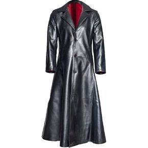 Mens Retro Leather Vintage Long Coat Trench Steampunk Gothic Jacket Overcoat Fashion Leather Gothic in Kuwait