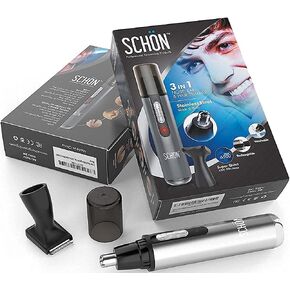 SCHON Stainless Steel Rechargeable 3-in-1 Eyebrow, Ear, Facial, & Nose Hair Trimmer/Clipper for Men&Women | Hair Clippers, Flawless Hair Remover, Male Beard Trimmers, Grooming Kit, Groomer (Silver) in Saudi Arabia