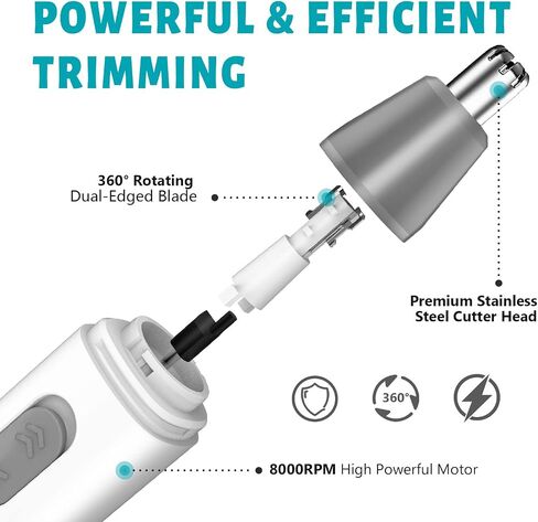 MOUSIKA Ear Nose Hair Trimmer Clipper Painless Eyebrow Facial Hair Removal for Men and Women Waterproof Dual Edge Blades Battery Operated Electric Groomer (White) in Saudi Arabia