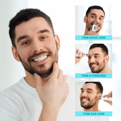 MOUSIKA Ear Nose Hair Trimmer Clipper Painless Eyebrow Facial Hair Removal for Men and Women Waterproof Dual Edge Blades Battery Operated Electric Groomer (White) in Saudi Arabia