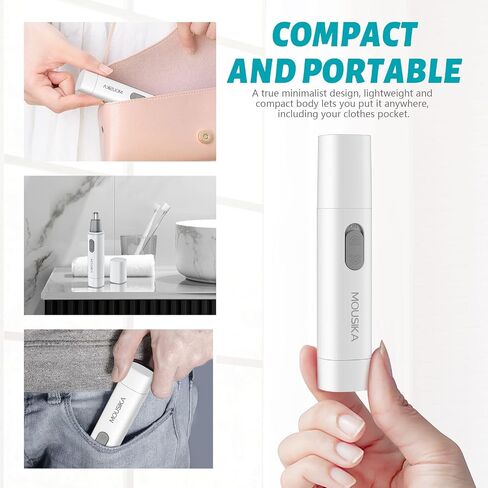 MOUSIKA Ear Nose Hair Trimmer Clipper Painless Eyebrow Facial Hair Removal for Men and Women Waterproof Dual Edge Blades Battery Operated Electric Groomer (White) in Saudi Arabia