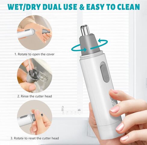 MOUSIKA Ear Nose Hair Trimmer Clipper Painless Eyebrow Facial Hair Removal for Men and Women Waterproof Dual Edge Blades Battery Operated Electric Groomer (White) in Saudi Arabia