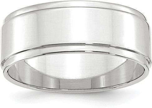 Solid 14k White Gold 8mm Men's Flat with Step Edge Plain Classic Wedding Band Ring in Kuwait