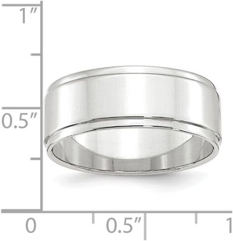 Solid 14k White Gold 8mm Men's Flat with Step Edge Plain Classic Wedding Band Ring in Kuwait