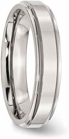 Solid Stainless Steel Ridged-Edge 5mm Plain Classic Wedding Band Ring in Kuwait