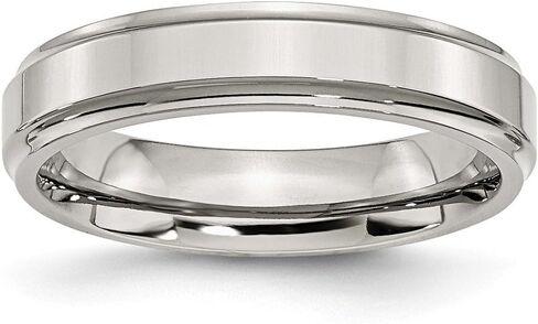 Solid Stainless Steel Ridged-Edge 5mm Plain Classic Wedding Band Ring in Kuwait