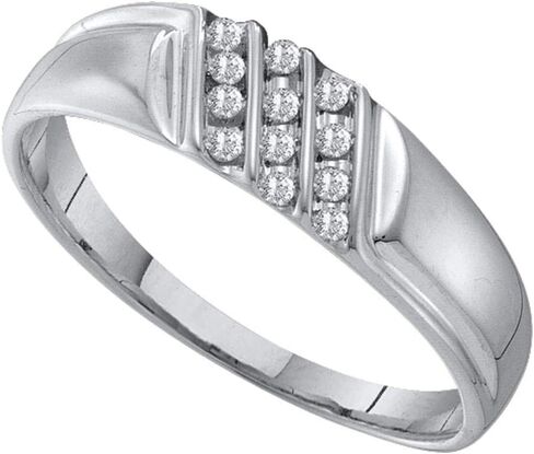 Solid 10k White Gold Men's Round Channel-set Diamond Diagonal Triple Row Wedding Ring Band 1/8 Ct. in Saudi Arabia