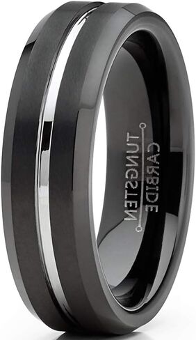 Metal Masters Co. Men's Tungsten Wedding Band Black Ring Silver Two-Tone Grooved Center 6MM Sizes 5-13 in Saudi Arabia