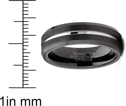 Metal Masters Co. Men's Tungsten Wedding Band Black Ring Silver Two-Tone Grooved Center 6MM Sizes 5-13 in Saudi Arabia