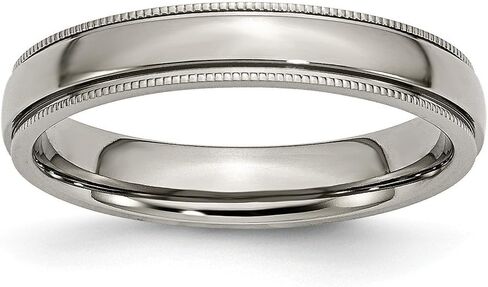 Solid Titanium Grooved and Beaded Edge 4mm Plain Classic Wedding Band Ring Comfort-Fit in Saudi Arabia