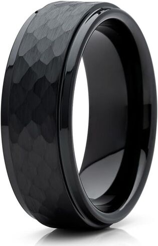 Silly Kings Black Tungsten Wedding Band 8mm Black Tungsten Ring Hammered Tungsten Ring Men & Women Brushed Tungsten Ring 8mm Tungsten Ring Comfort Fit in Kuwait